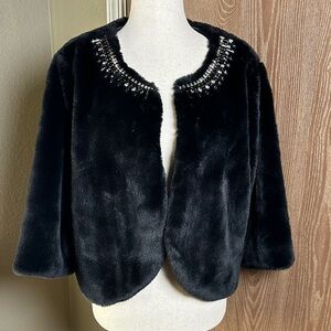 Haani Black Faux Fur Teddy Jacket with Embellished Neckline